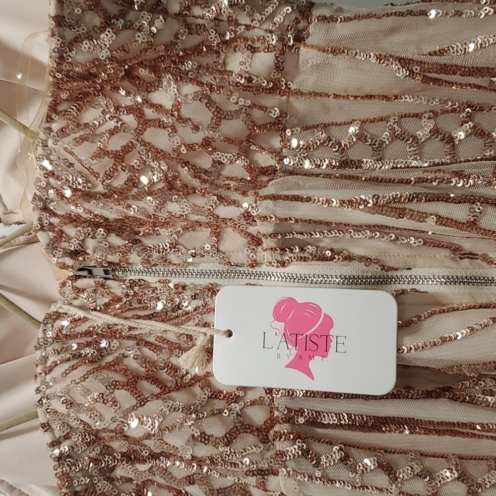 LATISTE cocktail Dress Strappy with Gold Glitter nwt small - Picture 11 of 14